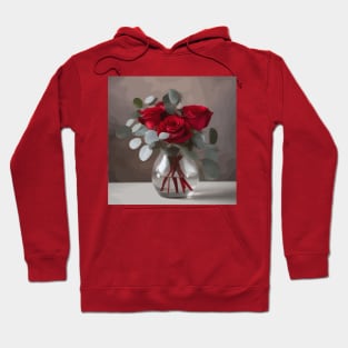 Red Roses and Eucalyptus Leaves in a Glass Vase Hoodie